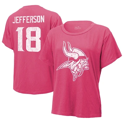 T-shirt Majestic Threads pour femmes Justin Jefferson rose Minnesota Vikings nom et numéro