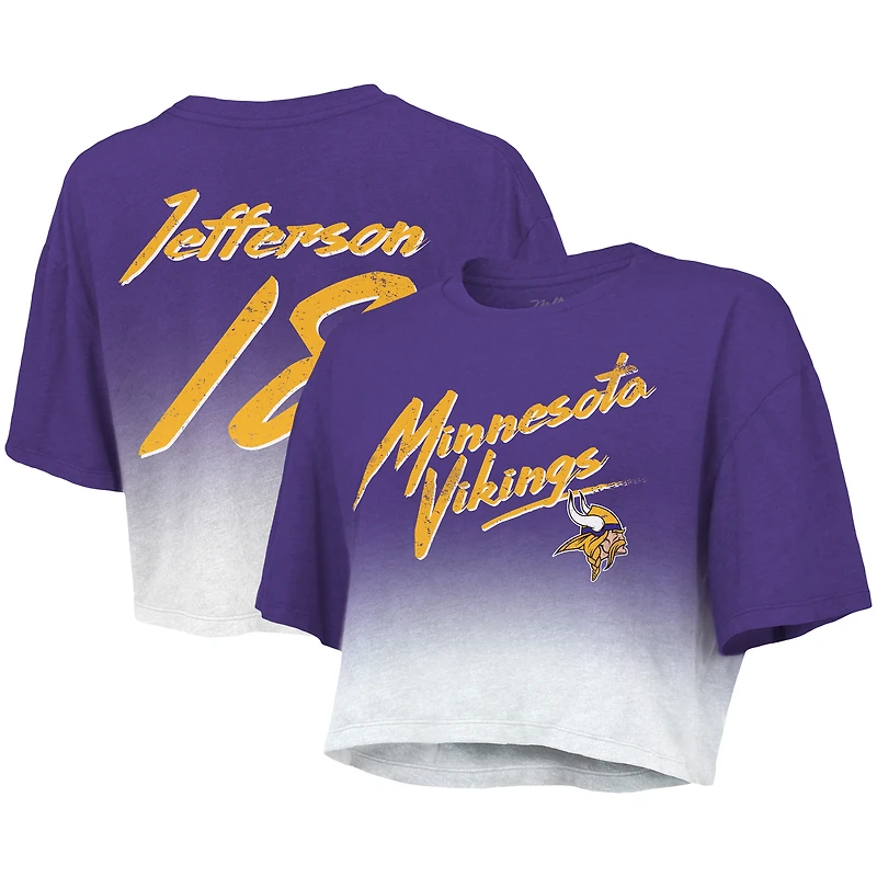 Majestic Threads pour femmes Justin Jefferson Violet/Blanc Minnesota Vikings Dip-Dye Nom et numéro du joueur Haut court