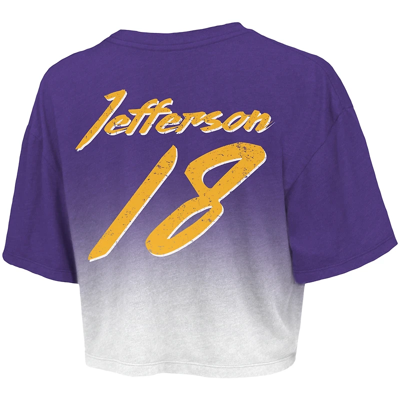 Majestic Threads pour femmes Justin Jefferson Violet/Blanc Minnesota Vikings Dip-Dye Nom et numéro du joueur Haut court