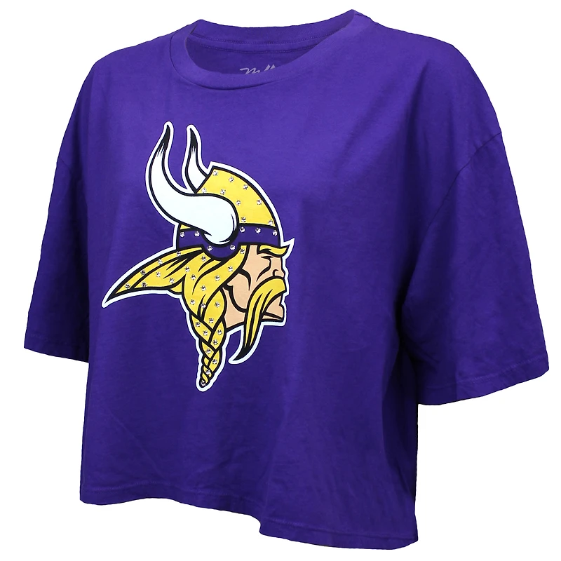 Women's Majestic Threads Justin Jefferson Purple Minnesota Vikings Swarovski Crystals Boxy Cropped Name & Number T-Shirt