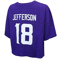 T-shirt court et ample pour femme Justin Jefferson de Majestic Threads, violet, avec cristaux Swarovski, nom numéro des Vikings du Minnesota