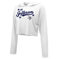 Sweat à capuche Majestic Threads pour femme, Justin Jefferson, blanc, Minnesota Vikings, logo pailleté.