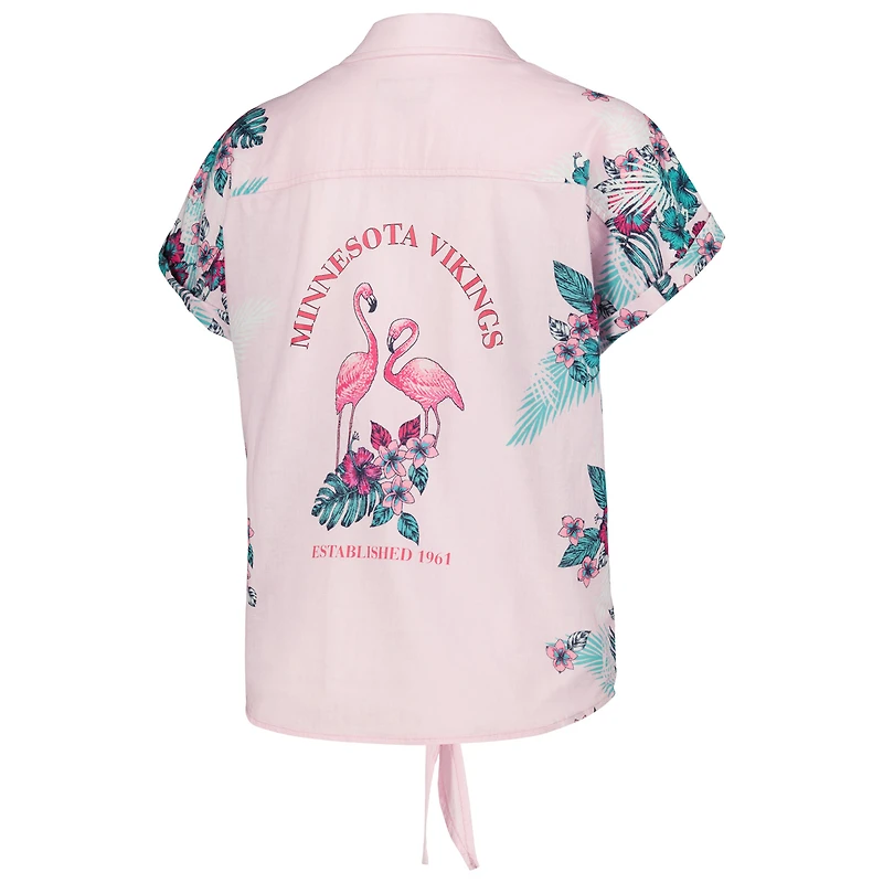 Women's Margaritaville Pink Minnesota Vikings Stadium Tie-Front Button-Up Shirt