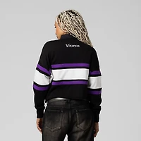 Polo de rugby court à manches longues Mitchell & Ness noir Minnesota Vikings pour femme