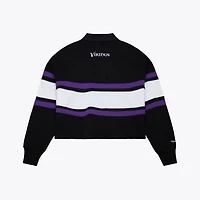Women's Mitchell & Ness  Black Minnesota Vikings Cropped Long Sleeve Rugby Polo