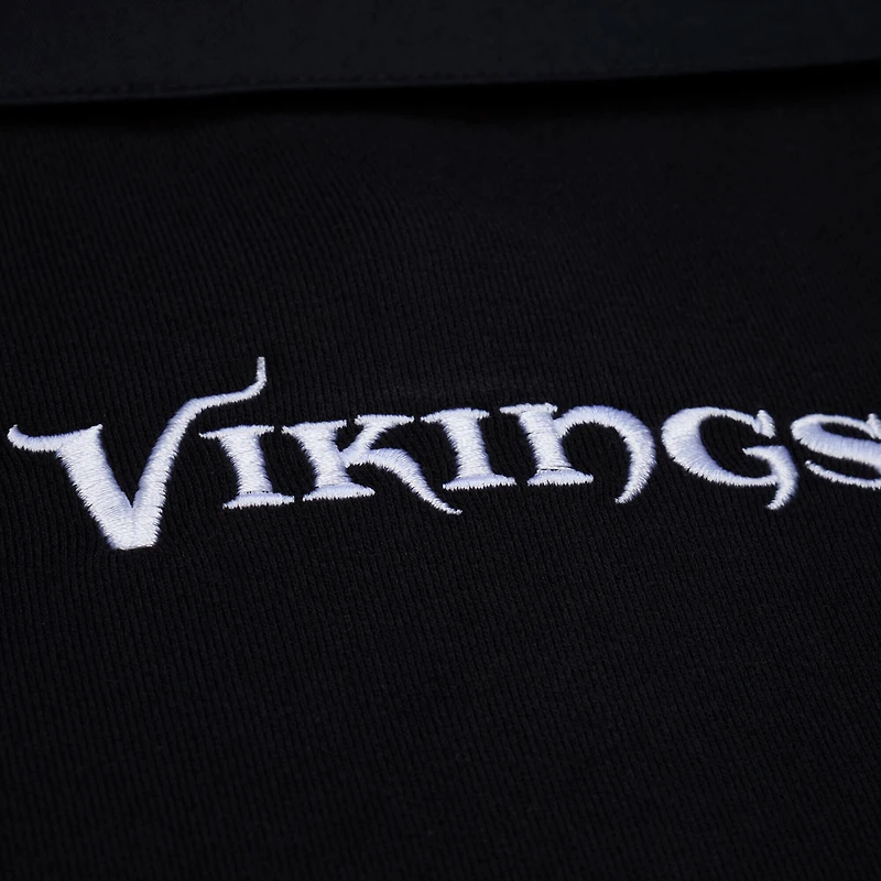 Women's Mitchell & Ness Black Minnesota Vikings Cropped Long Sleeve Rugby Polo