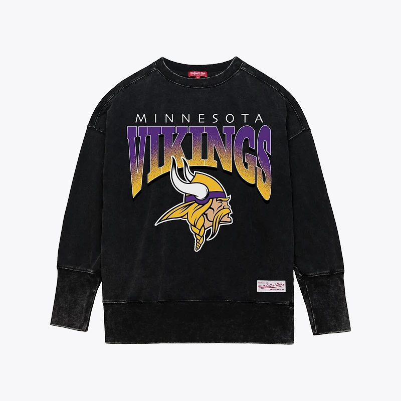 Sweat-shirt ras du cou noir délavé minéral pour femme Mitchell & Ness des Vikings Minnesota