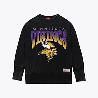 Sweat-shirt ras du cou noir délavé minéral pour femme Mitchell & Ness des Vikings Minnesota