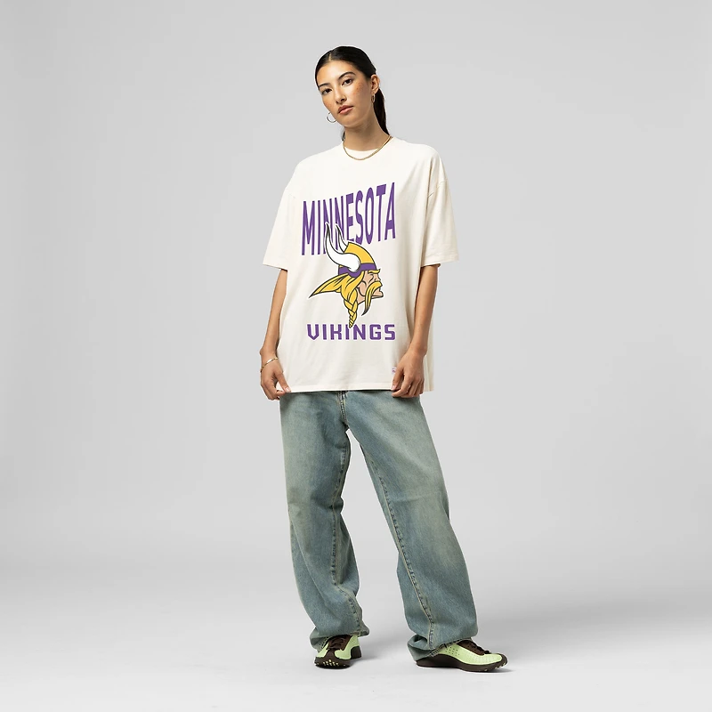 Women's Mitchell & Ness  Cream Minnesota Vikings Logo Rise Boyfriend T-Shirt
