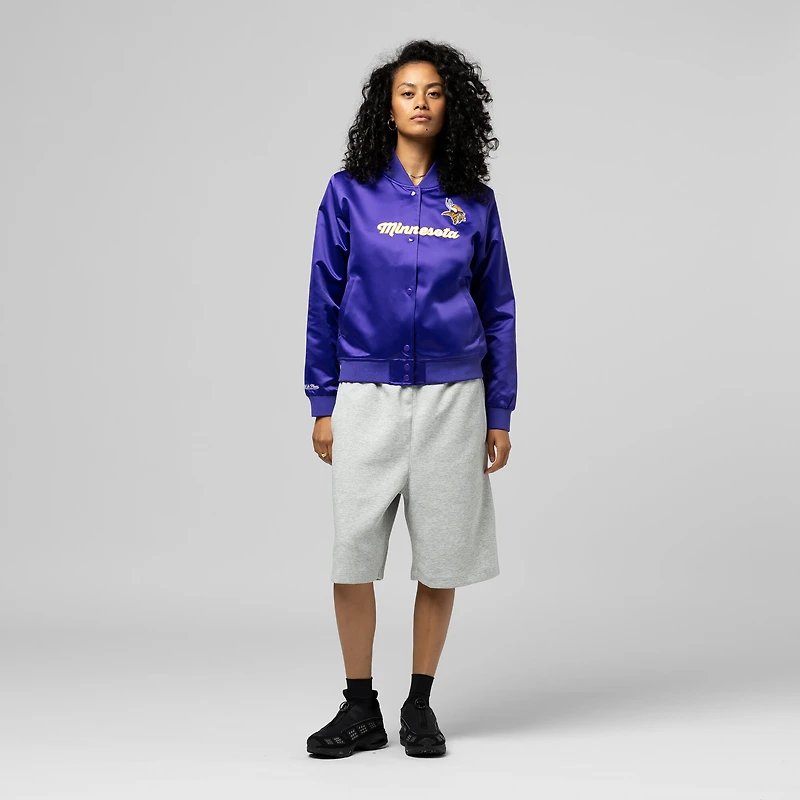 Veste en satin violet à boutons-pression pour femme Mitchell & Ness des Vikings du Minnesota