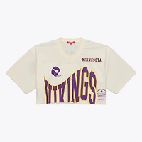 Maillot court Mitchell & Ness Randy Moss crème pour femme, Minnesota Vikings, joueur retraité