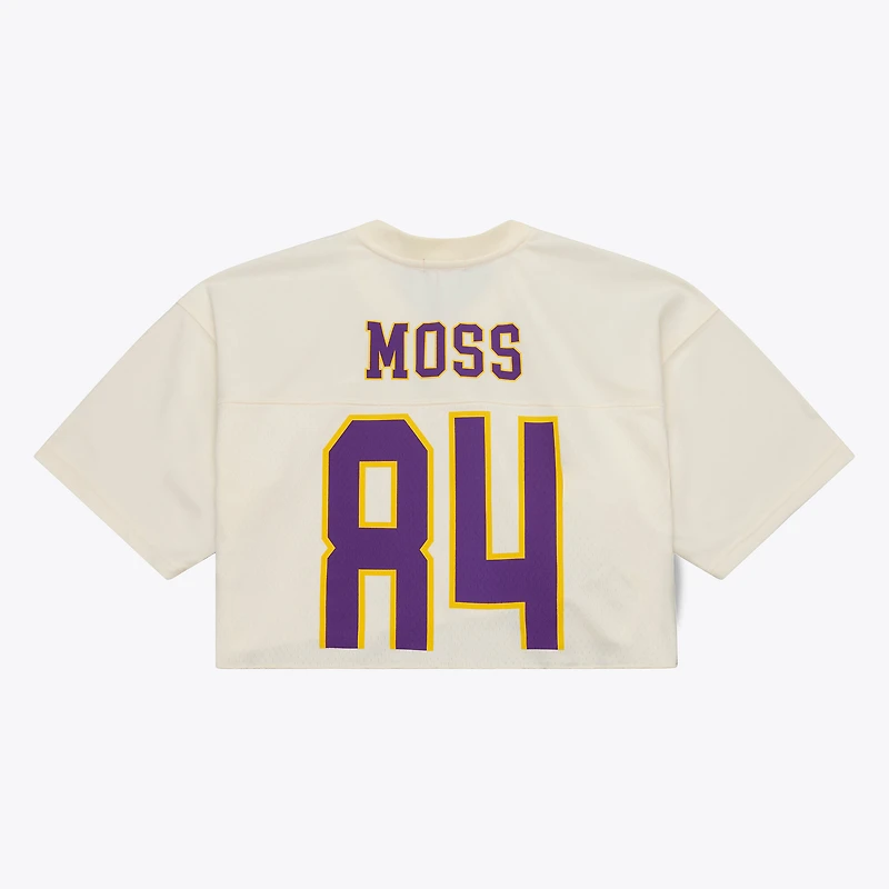 Maillot court Mitchell & Ness Randy Moss crème pour femme, Minnesota Vikings, joueur retraité
