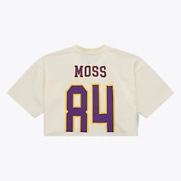 Maillot court Mitchell & Ness Randy Moss crème pour femme, Minnesota Vikings, joueur retraité