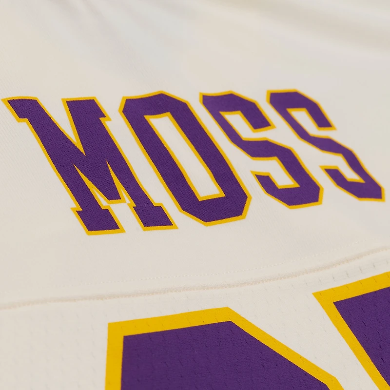 Maillot court Mitchell & Ness Randy Moss crème pour femme, Minnesota Vikings, joueur retraité