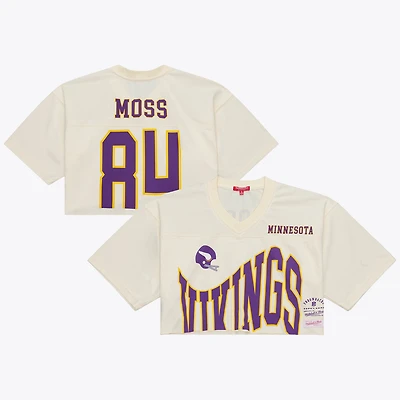 Maillot court Mitchell & Ness Randy Moss crème pour femme, Minnesota Vikings, joueur retraité
