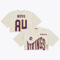 Maillot court Mitchell & Ness Randy Moss crème pour femme, Minnesota Vikings, joueur retraité