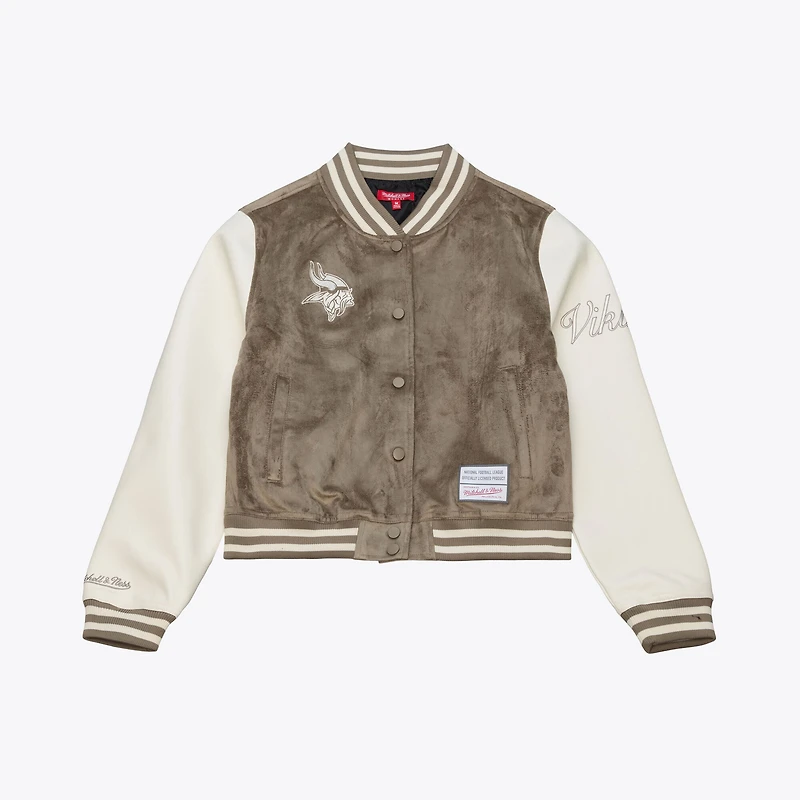 Women's Mitchell & Ness Tan Minnesota Vikings Full-Snap Varsity Jacket