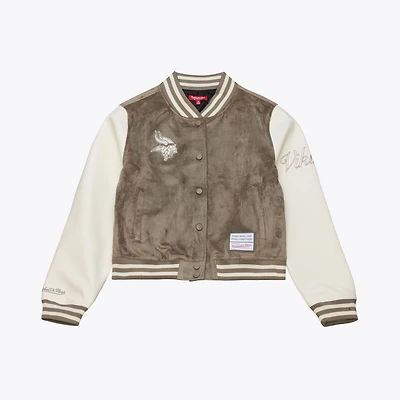 Women's Mitchell & Ness  Tan Minnesota Vikings Full-Snap Varsity Jacket