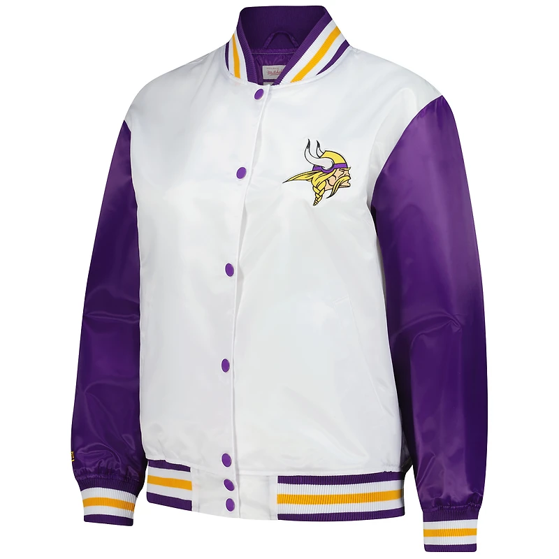 Veste en satin blanche à boutons-pression pour femme Mitchell & Ness, grande taille, style Vikings du Minnesota