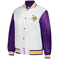Veste en satin blanche à boutons-pression pour femme Mitchell & Ness, grande taille, style Vikings du Minnesota