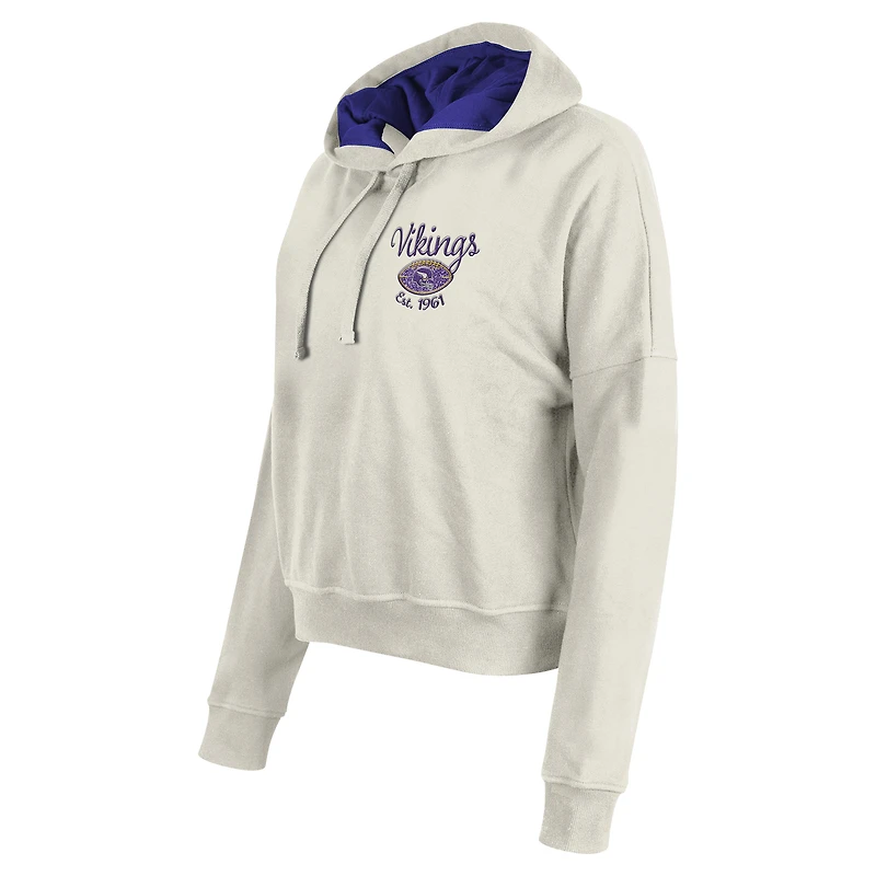Sweat à capuche enfiler 3rd Down Historic des Vikings du Minnesota de New Era pour femme, couleur crème