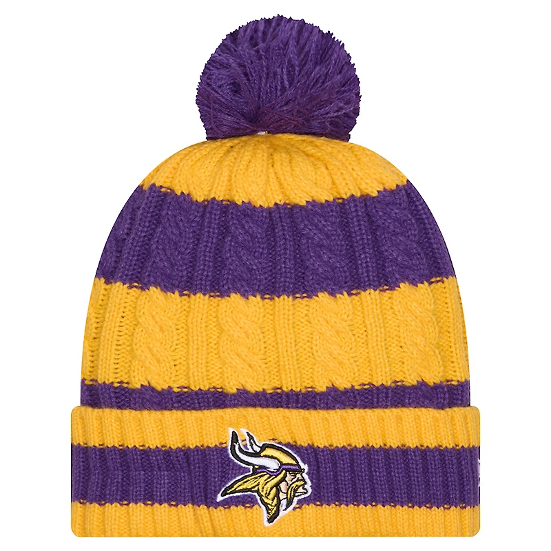 Bonnet en tricot tressé à revers et pompon violet pour femme des Vikings du Minnesota de New Era