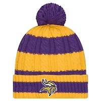 Bonnet en tricot tressé à revers et pompon violet pour femme des Vikings du Minnesota de New Era