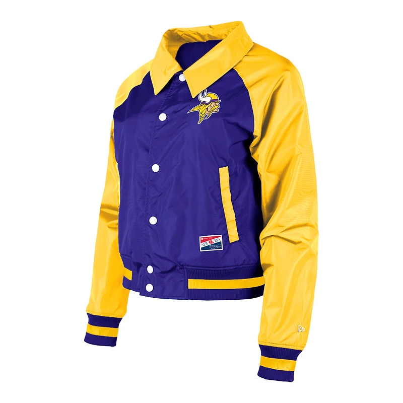 Veste raglan à boutons-pression pour femme des Minnesota Vikings New Era, violette