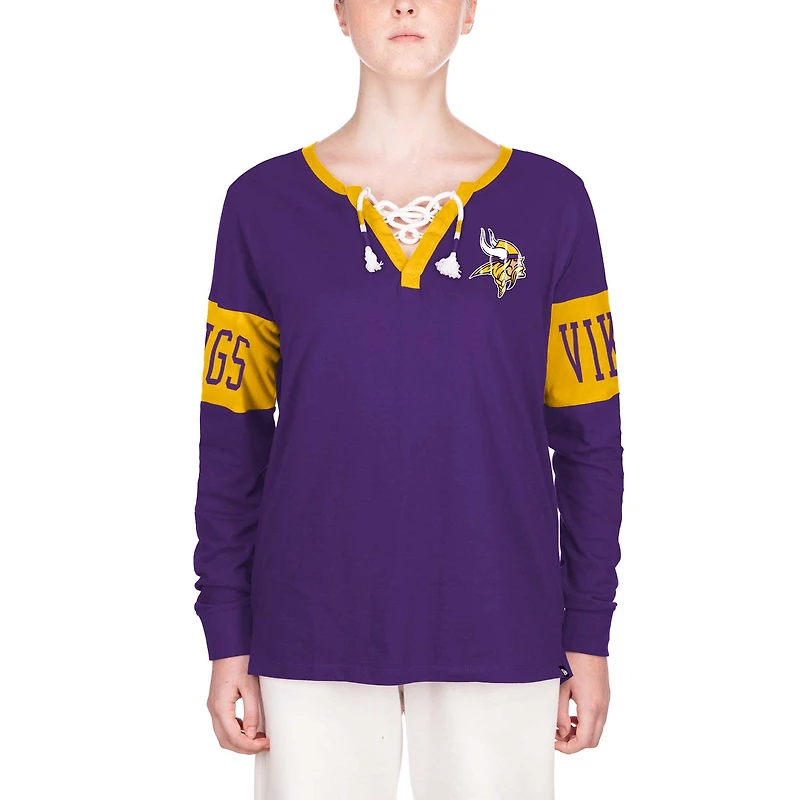 T-shirt à manches longues et col cranté Minnesota Vikings pour femme New Era violet