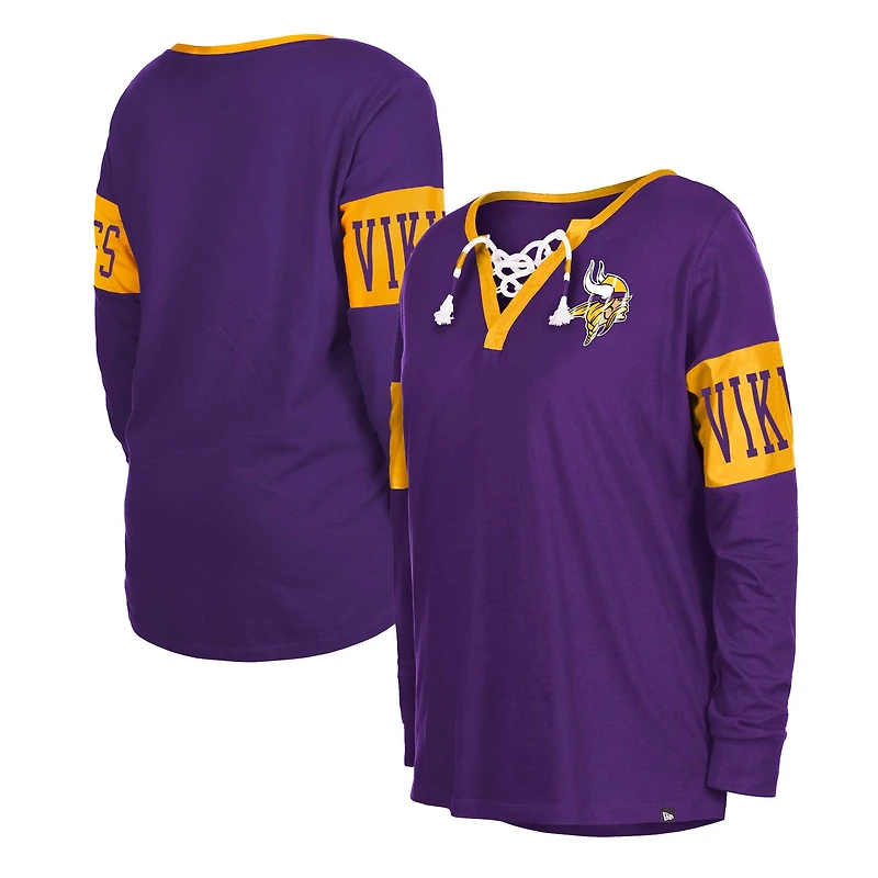 T-shirt à manches longues et col cranté Minnesota Vikings pour femme New Era violet