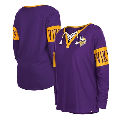 T-shirt à manches longues et col cranté Minnesota Vikings pour femme New Era violet