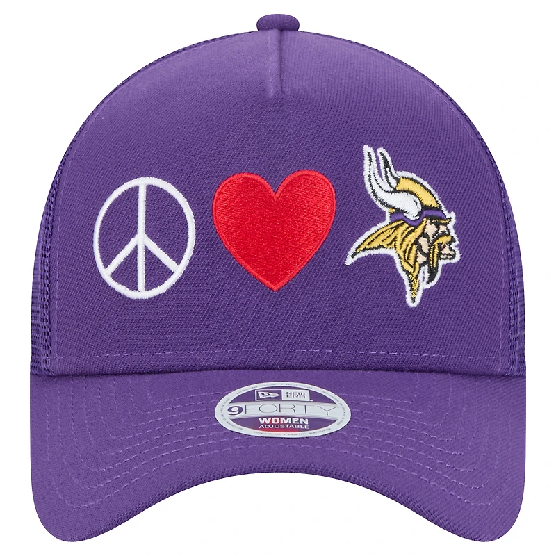 Casquette ajustable Peace & Love Trucker 9FORTY violette des Minnesota Vikings de New Era pour femme