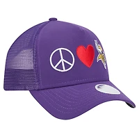 Casquette ajustable Peace & Love Trucker 9FORTY violette des Minnesota Vikings de New Era pour femme