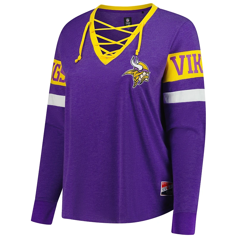 Women's New Era Purple Minnesota Vikings Plus Throwback Lace-Up Long Sleeve T-Shirt