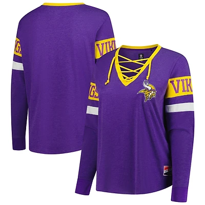 Women's New Era Purple Minnesota Vikings Plus Throwback Lace-Up Long Sleeve T-Shirt