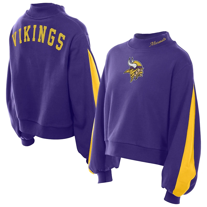 Sweat-shirt à manches ballon et col montant pour femme New Era violet Minnesota Vikings Sport Night