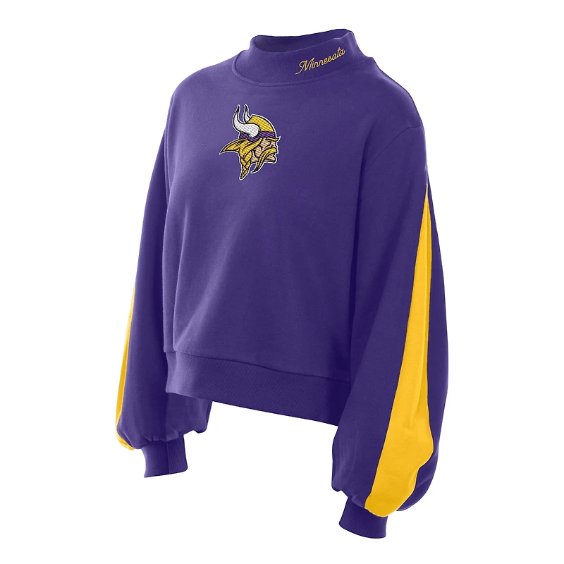 Sweat-shirt à manches ballon et col montant pour femme New Era violet Minnesota Vikings Sport Night