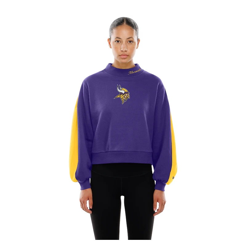 Sweat-shirt à manches ballon et col montant pour femme New Era violet Minnesota Vikings Sport Night
