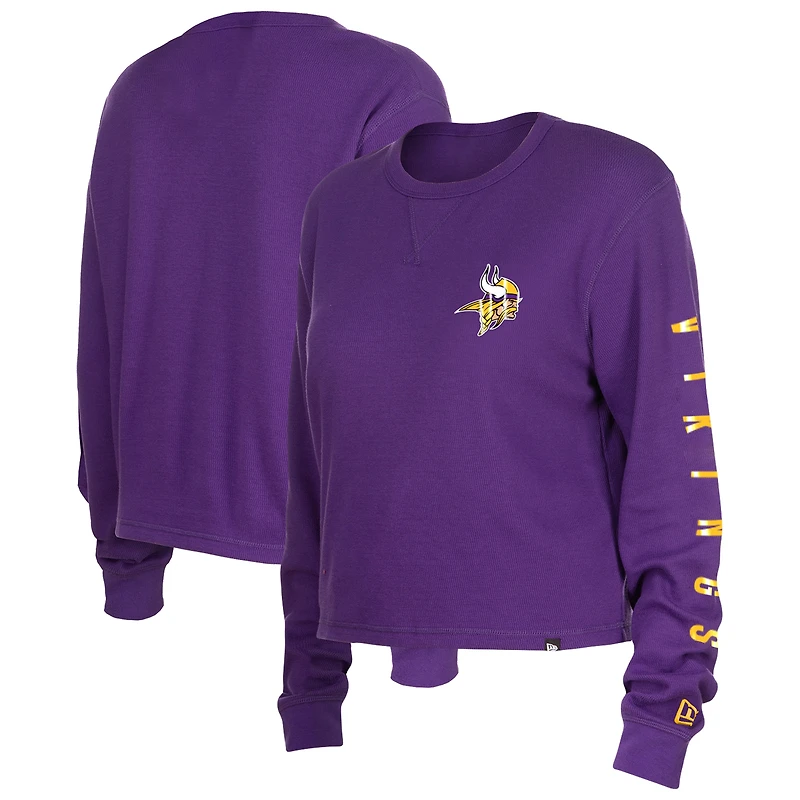 Women's New Era Purple Minnesota Vikings Sport Night Thermal Long Sleeve Cropped T-Shirt