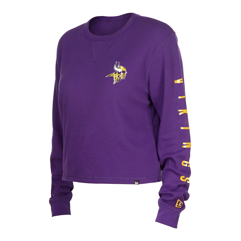 Women's New Era  Purple Minnesota Vikings Sport Night Thermal Long Sleeve Cropped T-Shirt