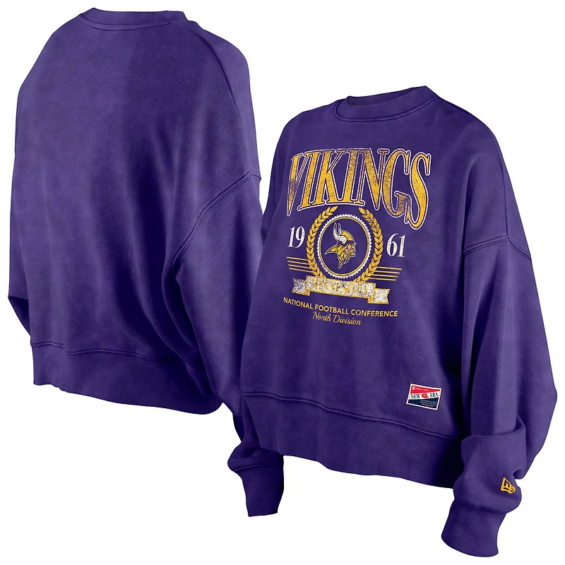 Sweat-shirt à capuche violet Minnesota Vikings Throwback Boxy New Era pour femme