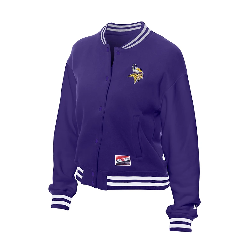Veste polaire rétro violette New Era pour femme, motif Minnesota Vikings, avec boutons-pression
