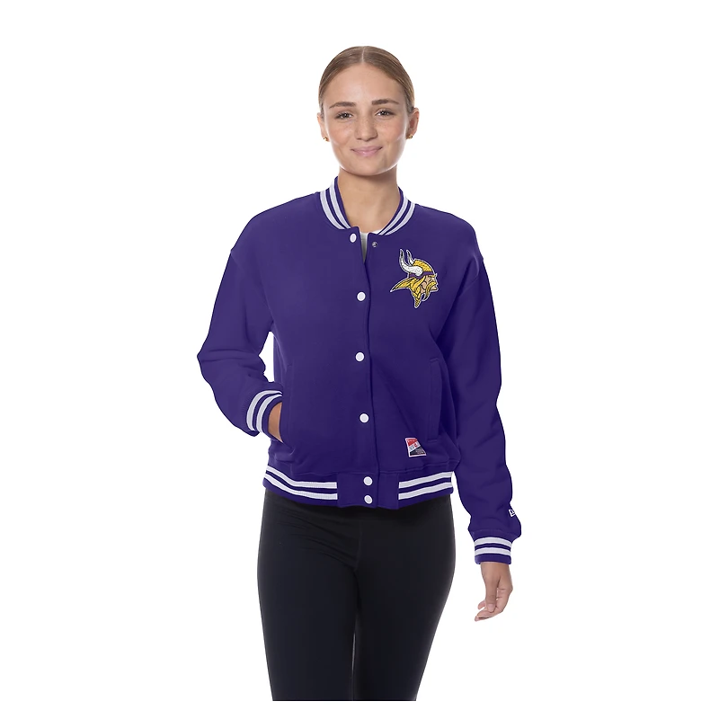 Veste polaire rétro violette New Era pour femme, motif Minnesota Vikings, avec boutons-pression