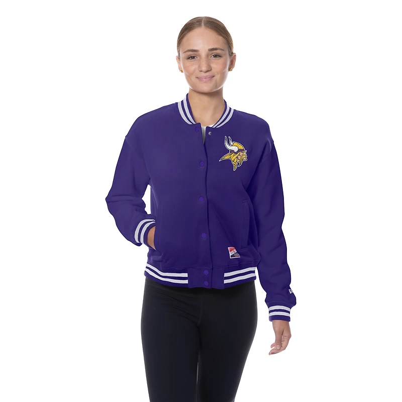 Veste polaire rétro violette New Era pour femme, motif Minnesota Vikings, avec boutons-pression