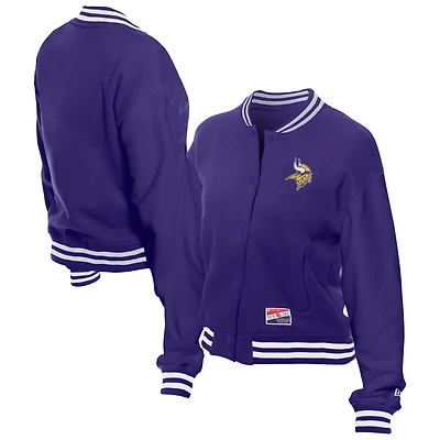 Veste polaire rétro violette New Era pour femme, motif Minnesota Vikings, avec boutons-pression