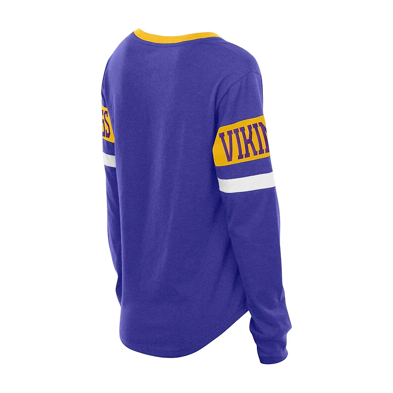 T-shirt à manches longues lacets New Era violet pour femme, motif rétro des Vikings du Minnesota