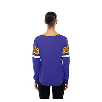 T-shirt à manches longues lacets New Era violet pour femme, motif rétro des Vikings du Minnesota