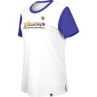 T-shirt à couleurs contrastées Third Down Minnesota Vikings New Era pour femme, blanc/violet