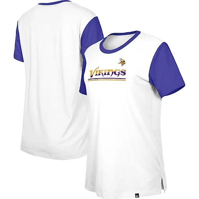 T-shirt New Era blanc/violet pour femme, Minnesota Vikings Third Down Colorblock