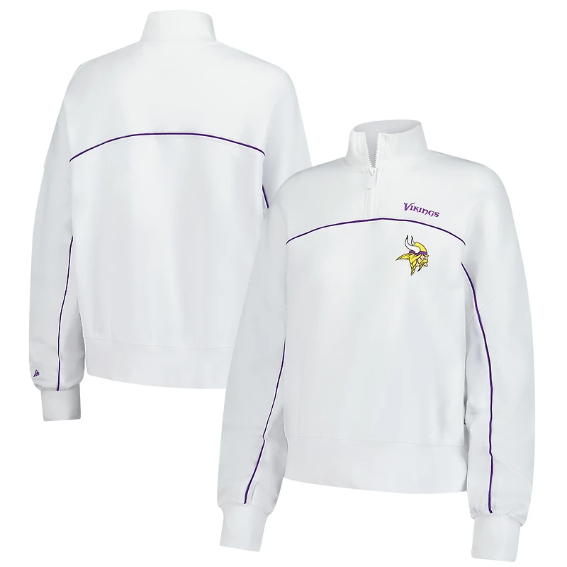 Sweat-shirt fonctionnel à fermeture éclair quart de tour New Era Minnesota Vikings pour femme, blanc